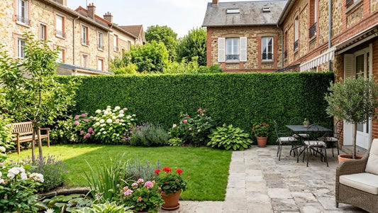 Jardin avec haie artificielle
